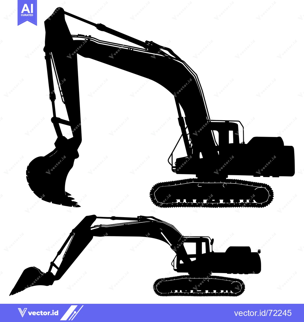 Premium Vector of Two Black Silhouettes of Excavators with Digging Arms and Track System