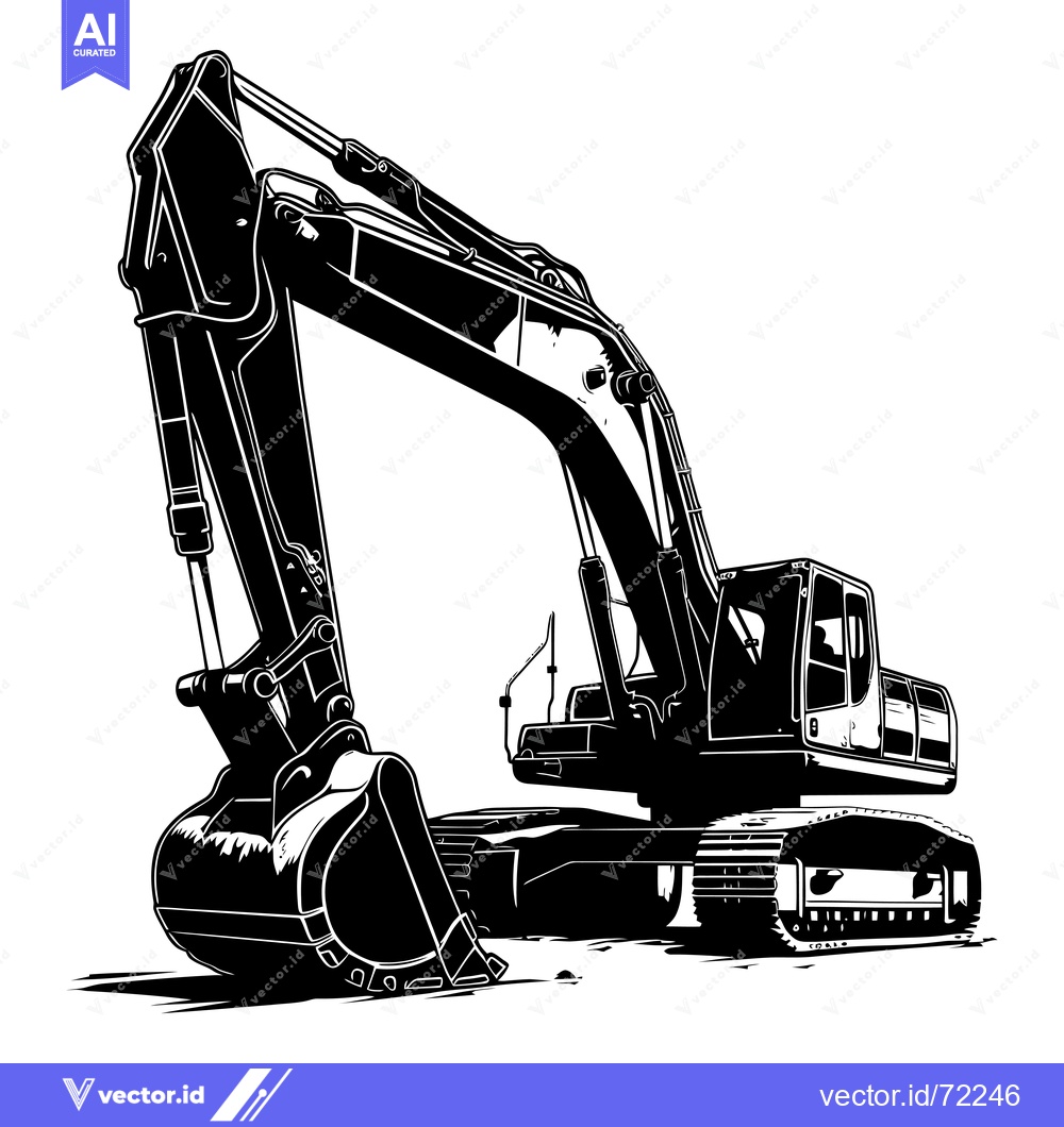 Premium Vector of Black and White Silhouette of a Construction Excavator