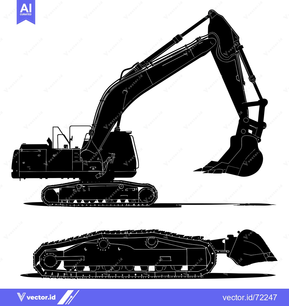 Premium Vector of Black and White Silhouette of an Excavator