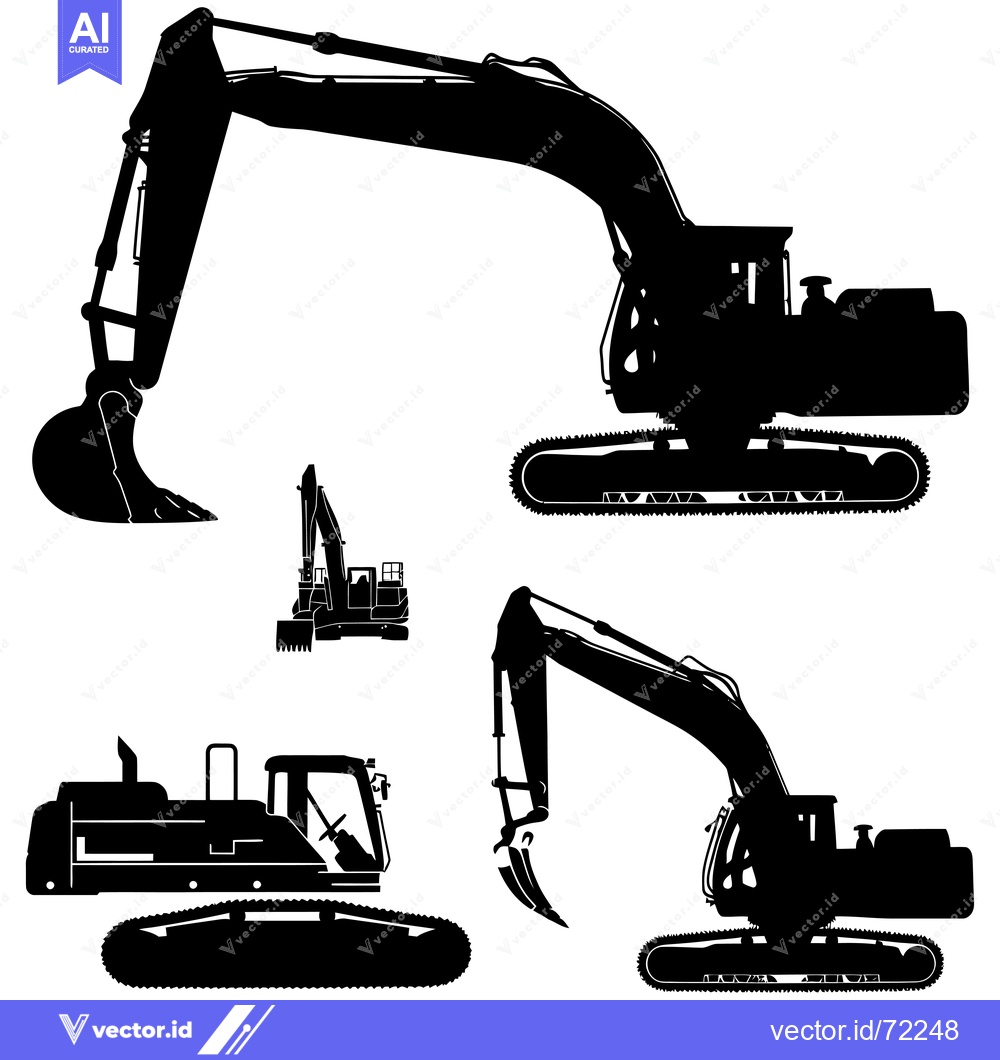 Premium Vector dari Black and White Silhouettes of Excavators in Various Positions