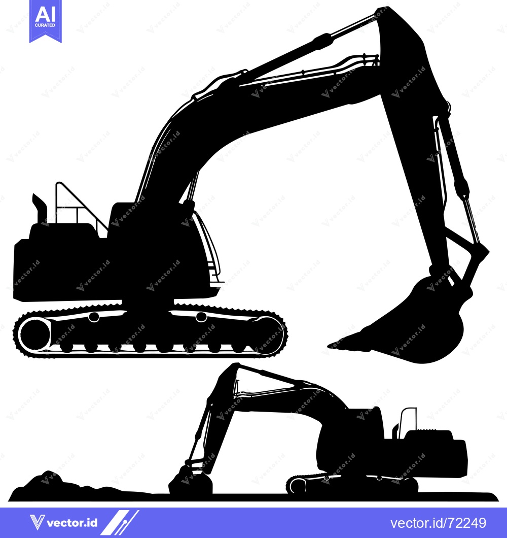 Premium Vector of Black and White Silhouette of Excavator Digging in the Ground