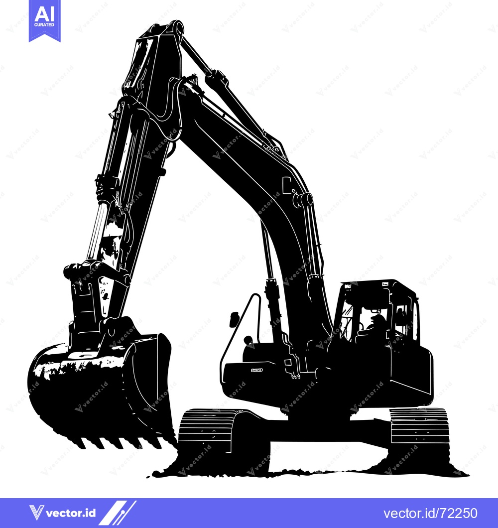 Premium Vector dari Excavator Silhouette with Raised Arm and Bucket