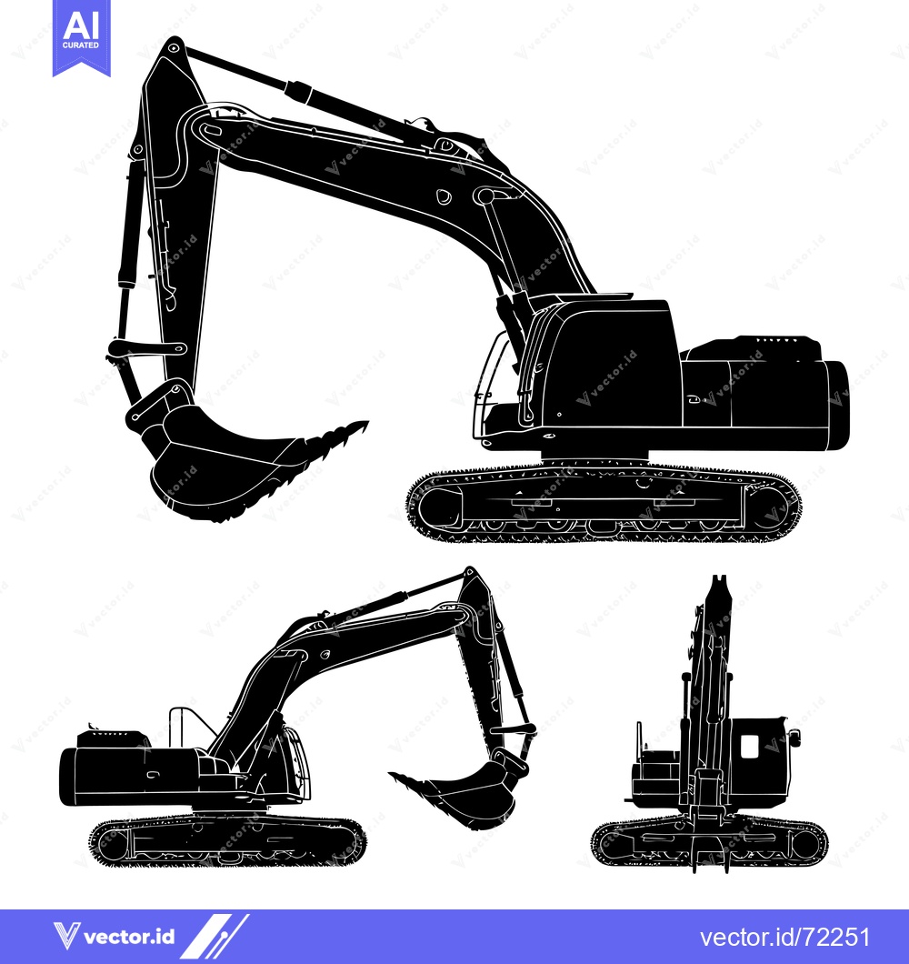 Premium Vector dari Black and White Silhouettes of Excavators in Different Positions
