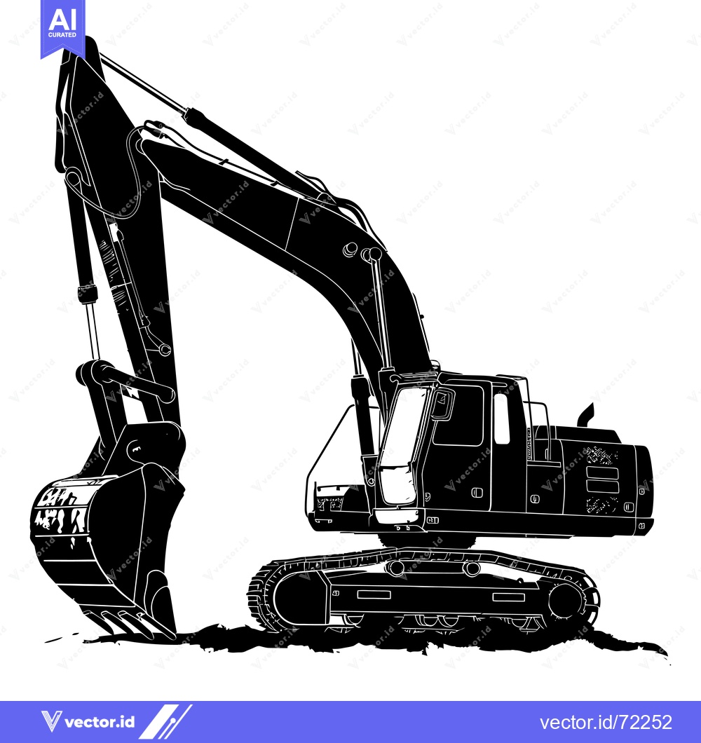 Premium Vector dari Black and White Silhouette of an Excavator