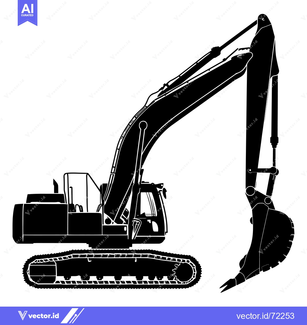 Premium Vector of Black and White Silhouette of an Excavator