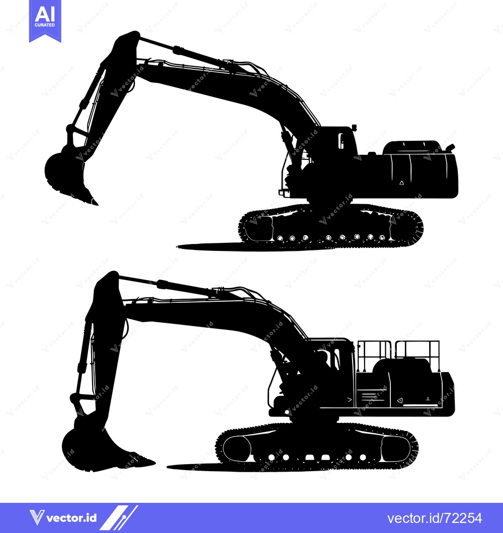 Premium Vector dari Two Excavator Silhouettes in Black and White