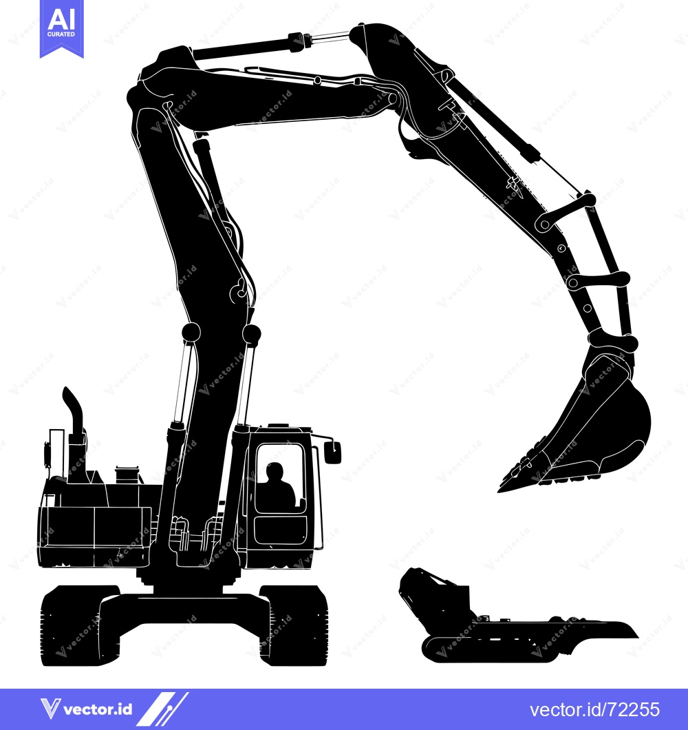Premium Vector dari Excavator silhouette with raised arm and bucket