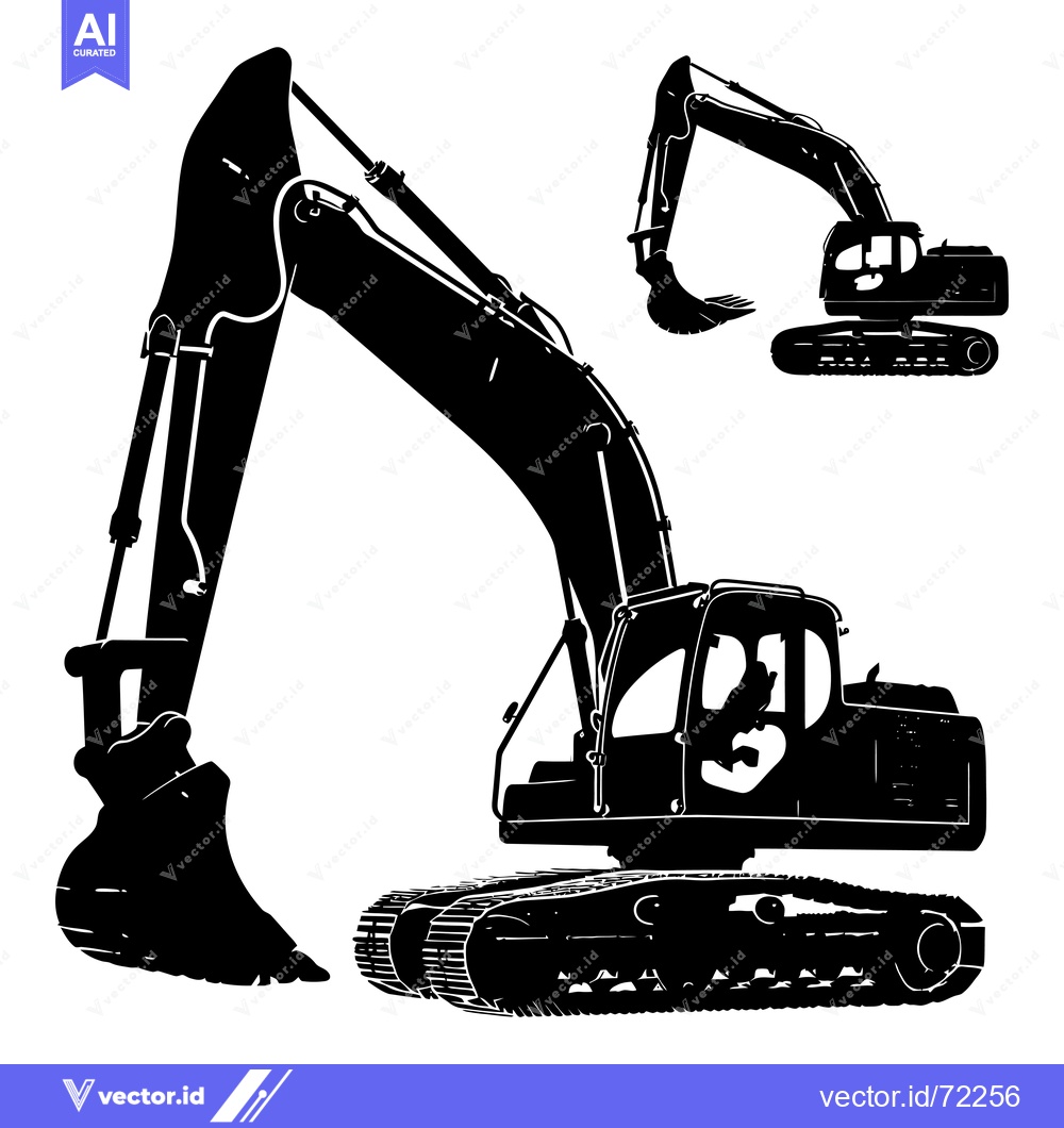 Premium Vector of Black and White Silhouette of an Excavator with Arm Extended