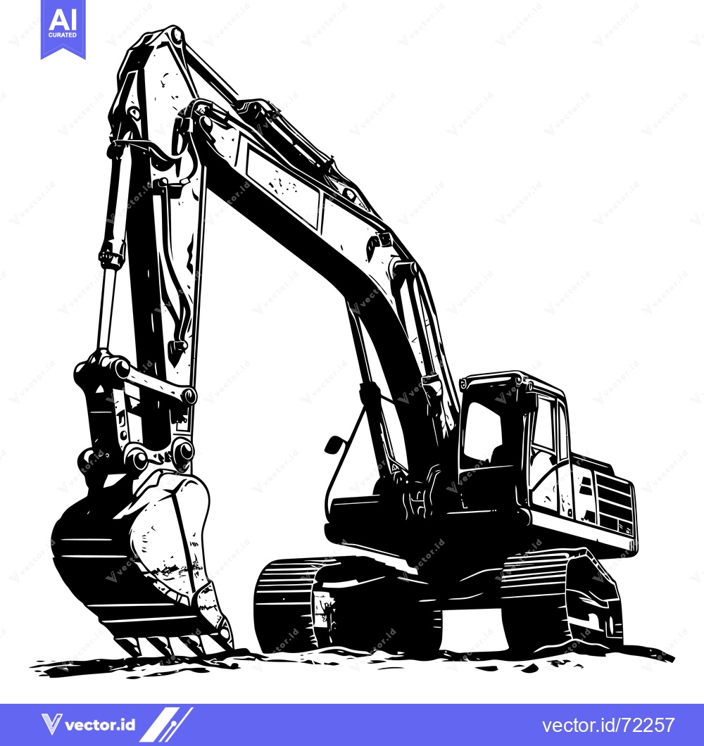 Premium Vector dari Black and White Illustration of a Excavator Digging