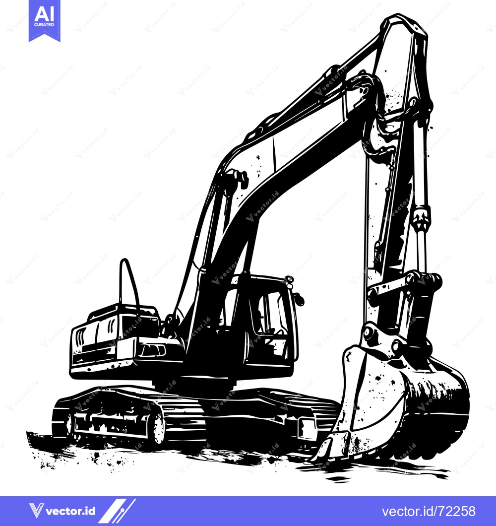 Premium Vector dari Black and White Illustration of a Powerful Excavator