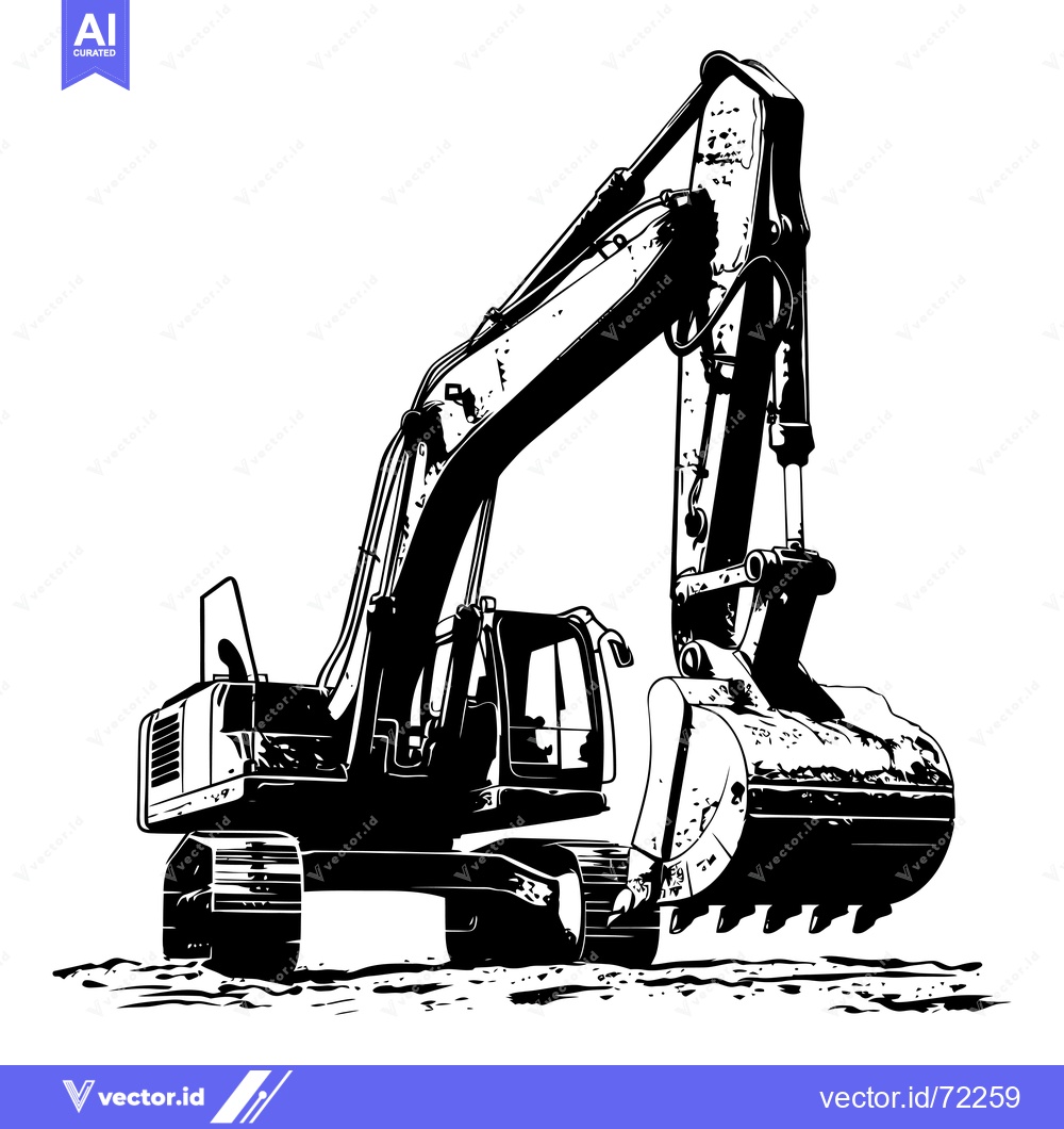 Premium Vector dari Black and White Illustration of an Excavator