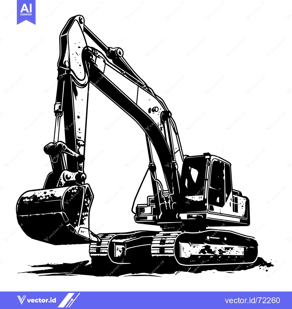 Premium Vector of Black and White Illustration of an Excavator