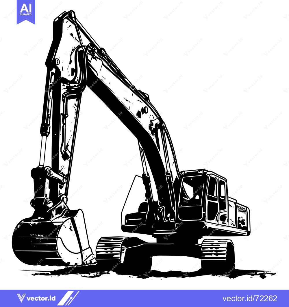 Premium Vector dari Black and White Illustration of an Excavator
