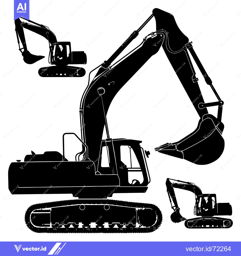 Premium Vector dari Black and White Silhouette of Excavator in Multiple Poses