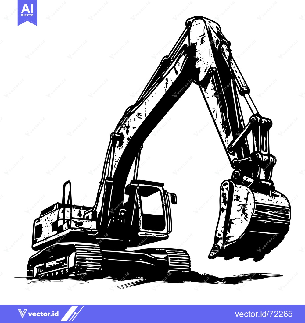 Premium Vector dari Black and White Illustration of an Excavator