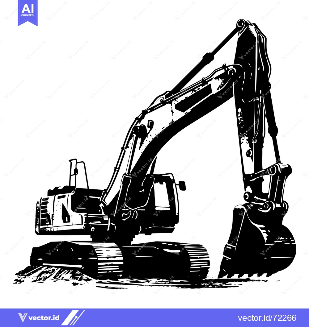Premium Vector dari Black and White Illustration of an Excavator
