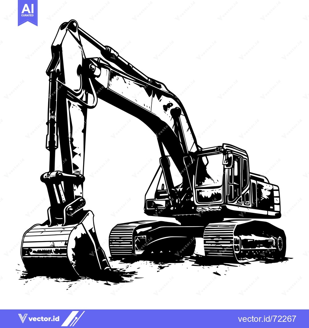Premium Vector dari Black and White Illustration of an Excavator with an Extended Arm and