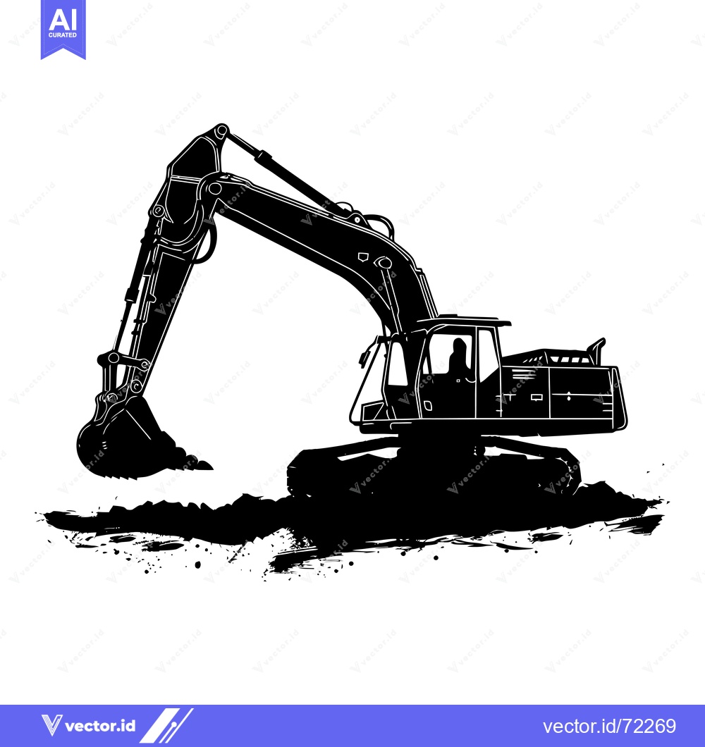 Premium Vector dari Black and White Silhouette of an Excavator Digging in the Dirt