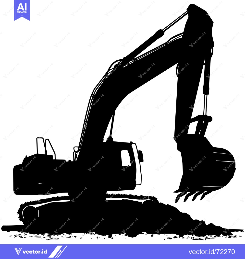 Premium Vector dari Excavator Silhouette with Raised Arm and Bucket