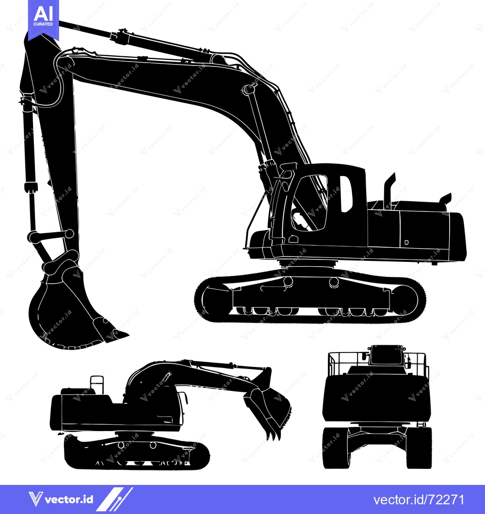 Premium Vector dari Black and White Silhouettes of Excavators