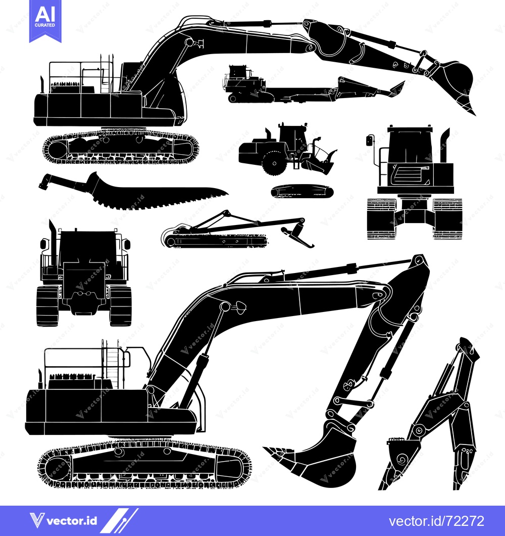 Premium Vector of Collection of Excavator Silhouettes in Black and White