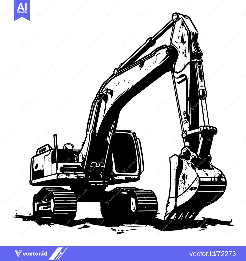 Premium Vector dari Black and White Illustration of an Excavator