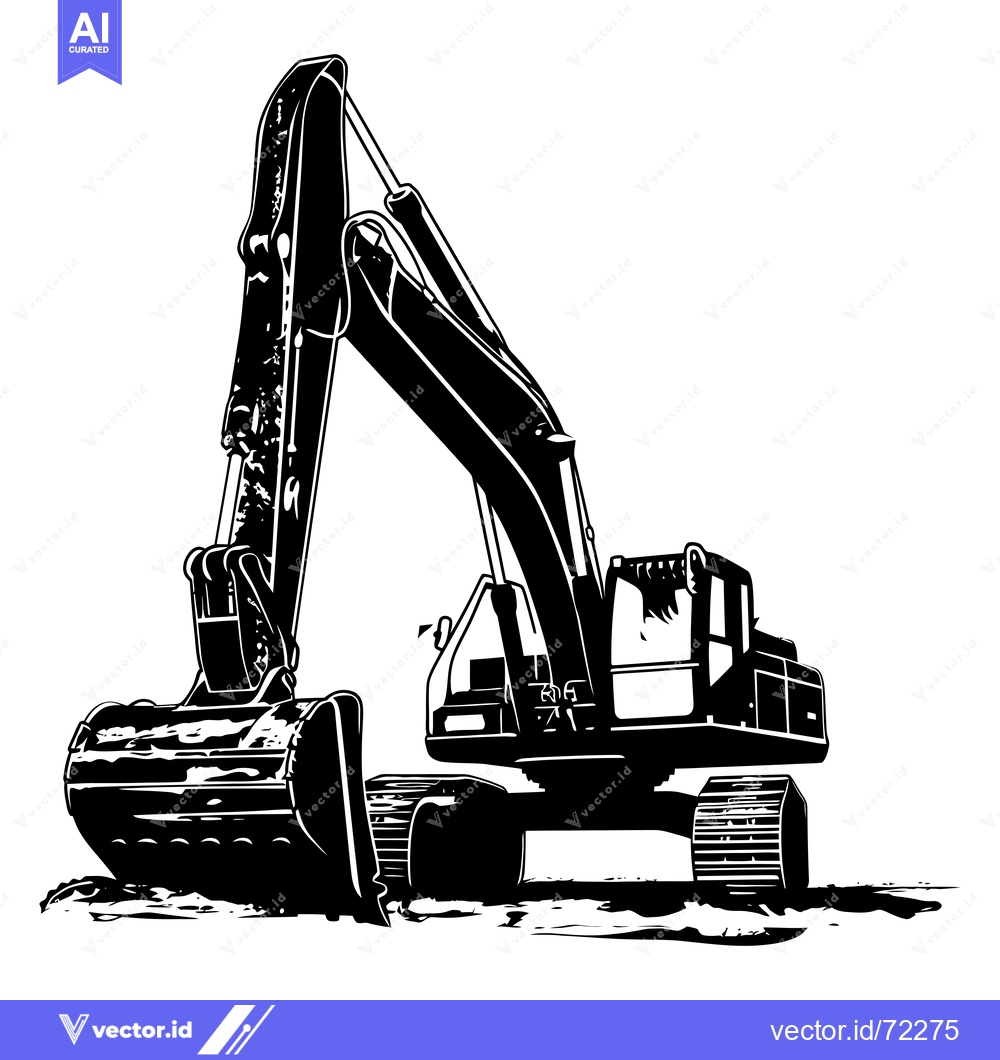 Premium Vector of Black and White Silhouette of an Excavator