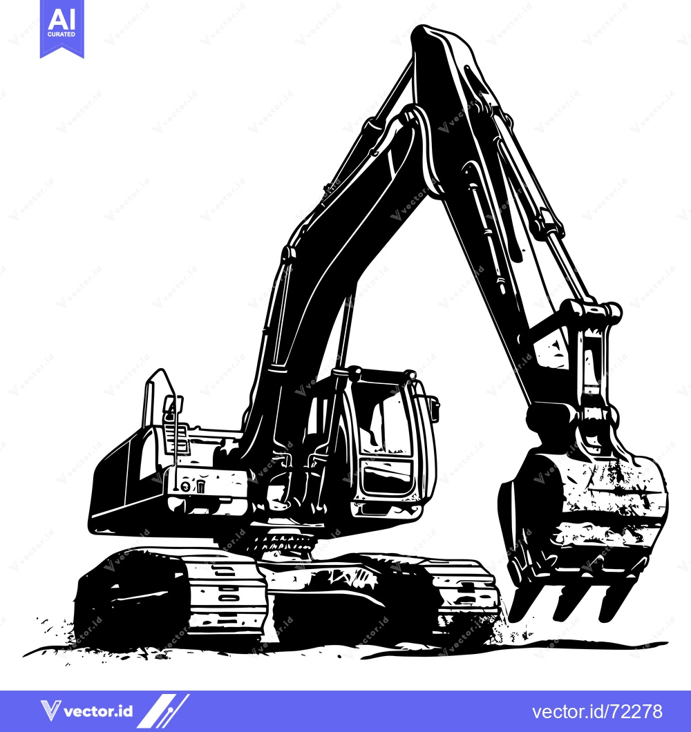Premium Vector dari Black and White Illustration of an Excavator Digging