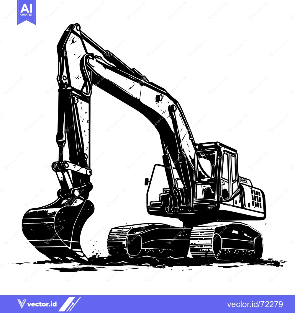 Premium Vector of Black and white illustration of a large excavator
