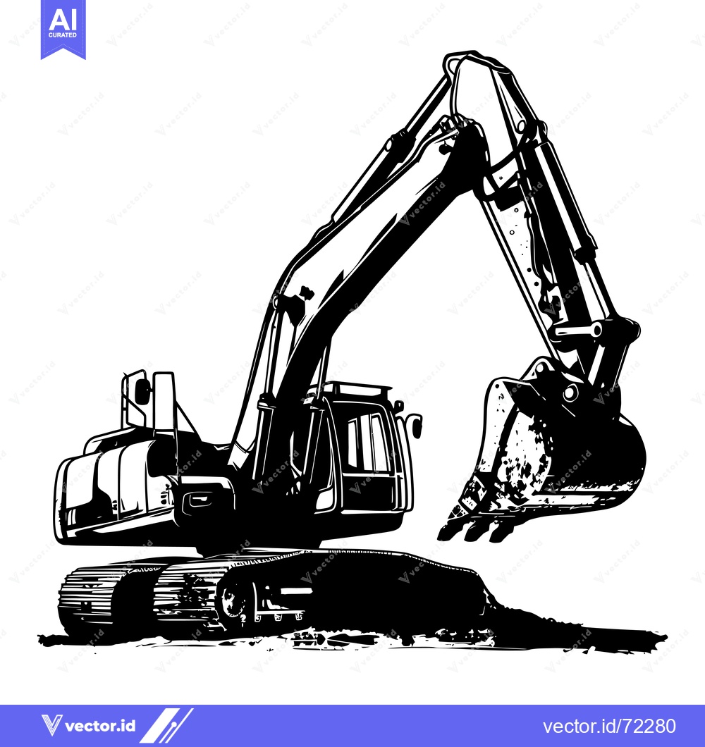 Premium Vector of Black and White Illustration of an Excavator