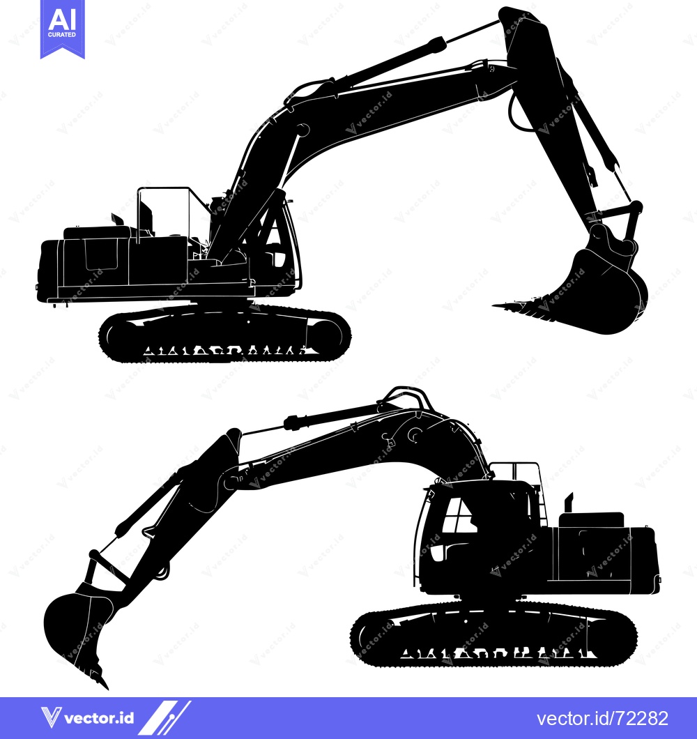 Premium Vector dari Two Excavator Silhouettes with Raised Arms and Buckets