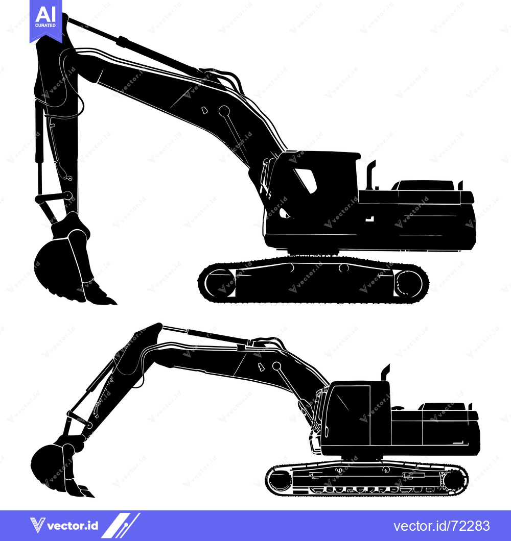 Premium Vector of Silhouette of Two Excavators with Digging Arms Extended