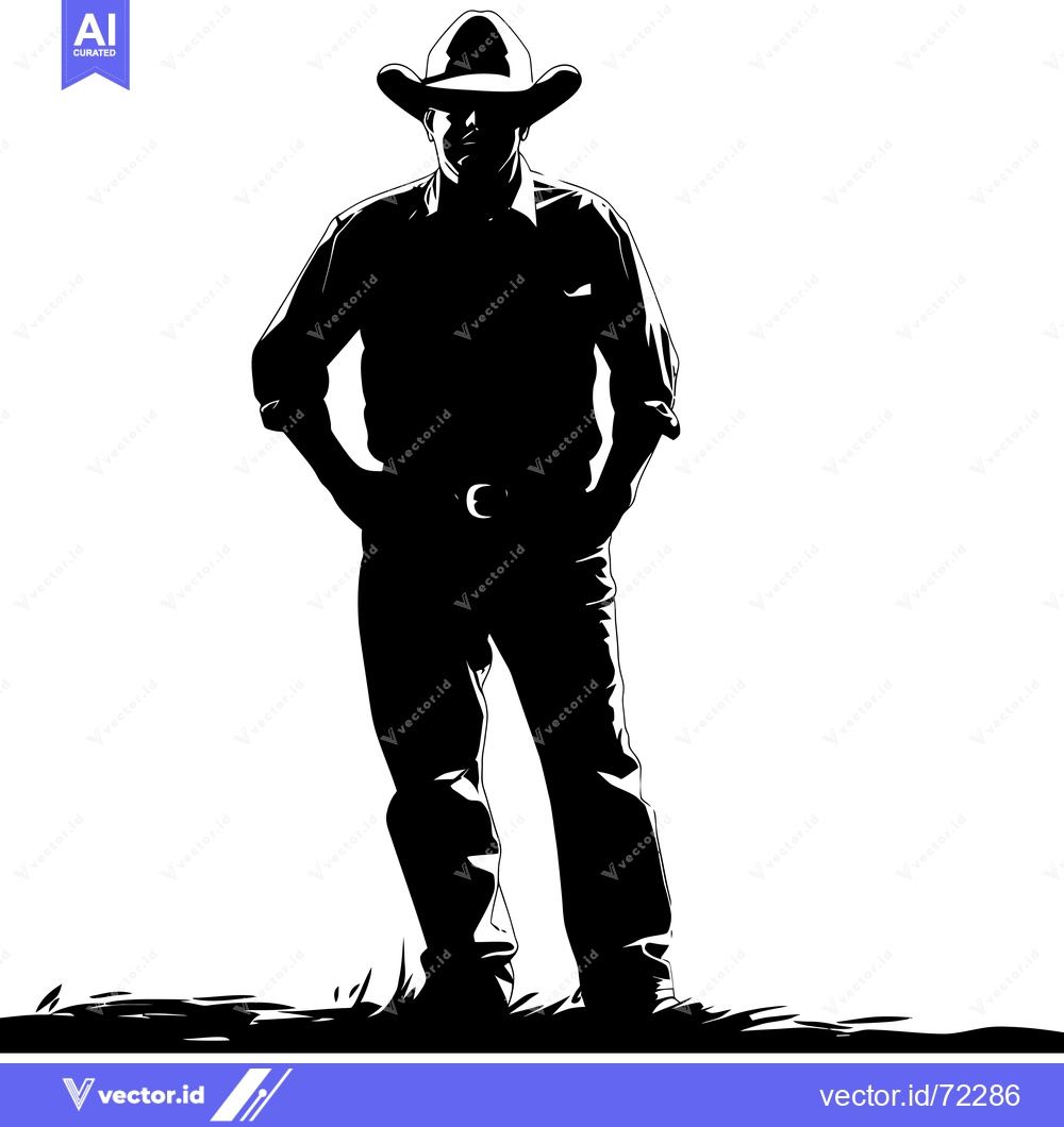 Premium Vector of Silhouette of a Cowboy Standing with Hands on Hips