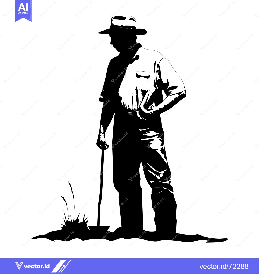 Premium Vector dari Silhouette of a farmer with a shovel standing in a field