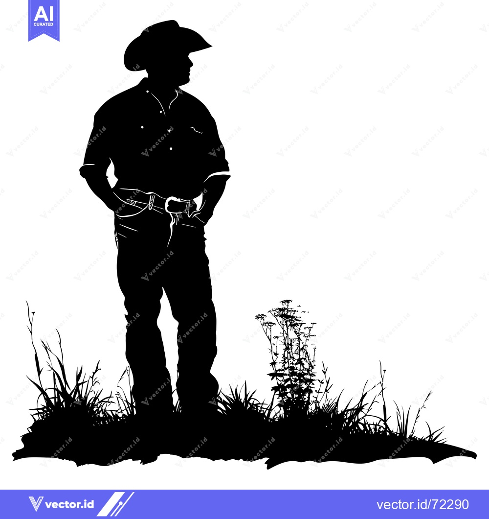 Premium Vector dari Silhouette of a cowboy standing in tall grass