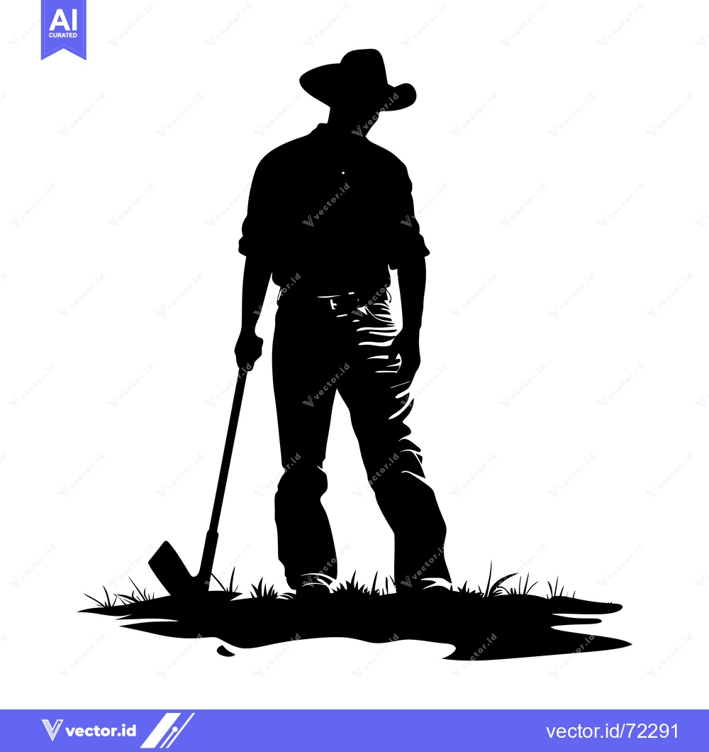 Premium Vector dari Silhouette of a Man with a Shovel Standing in Grass