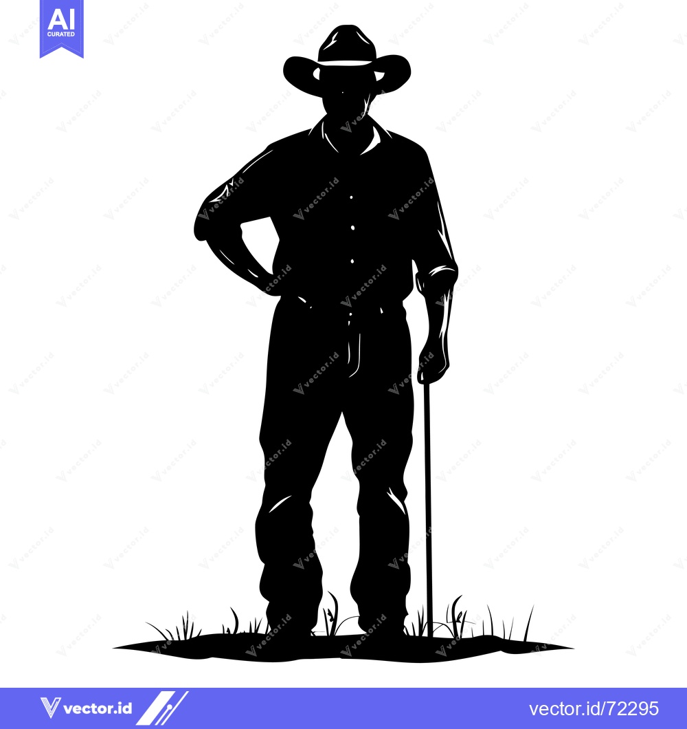 Premium Vector of Silhouette of a Cowboy Standing with a Cane