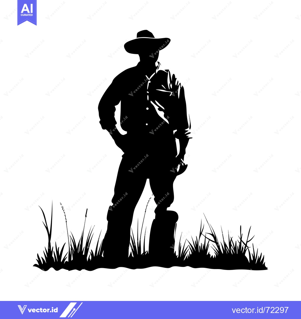Premium Vector dari Silhouette of a Cowboy Standing in Grass