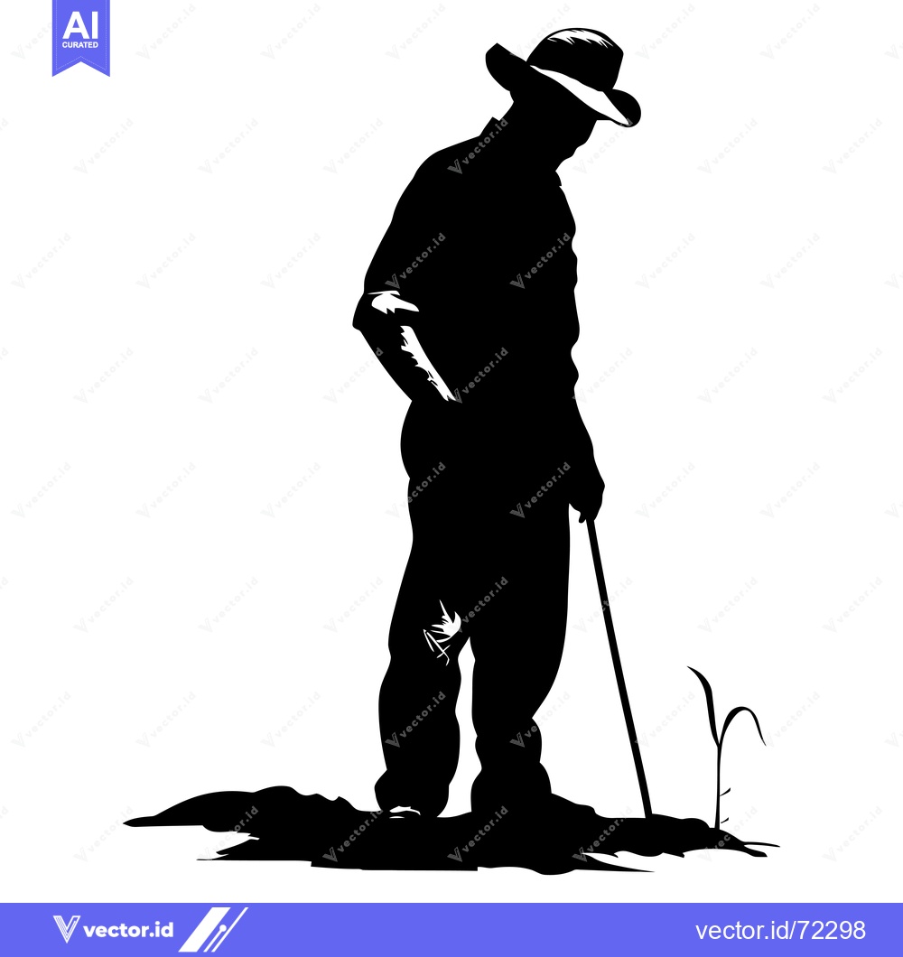 Premium Vector of Silhouette of a Man in a Hat Looking Down at a Plant