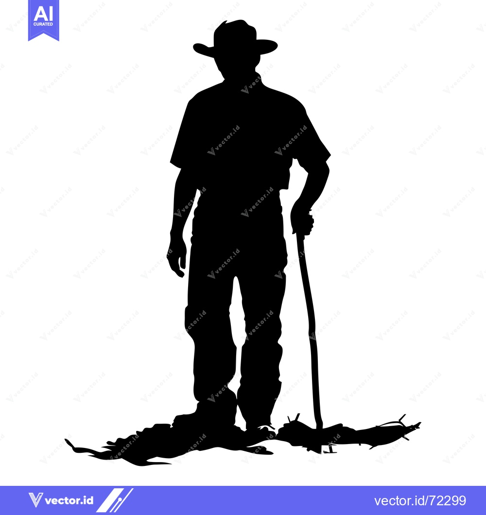 Premium Vector dari Silhouette of a Cowboy Holding a Stick