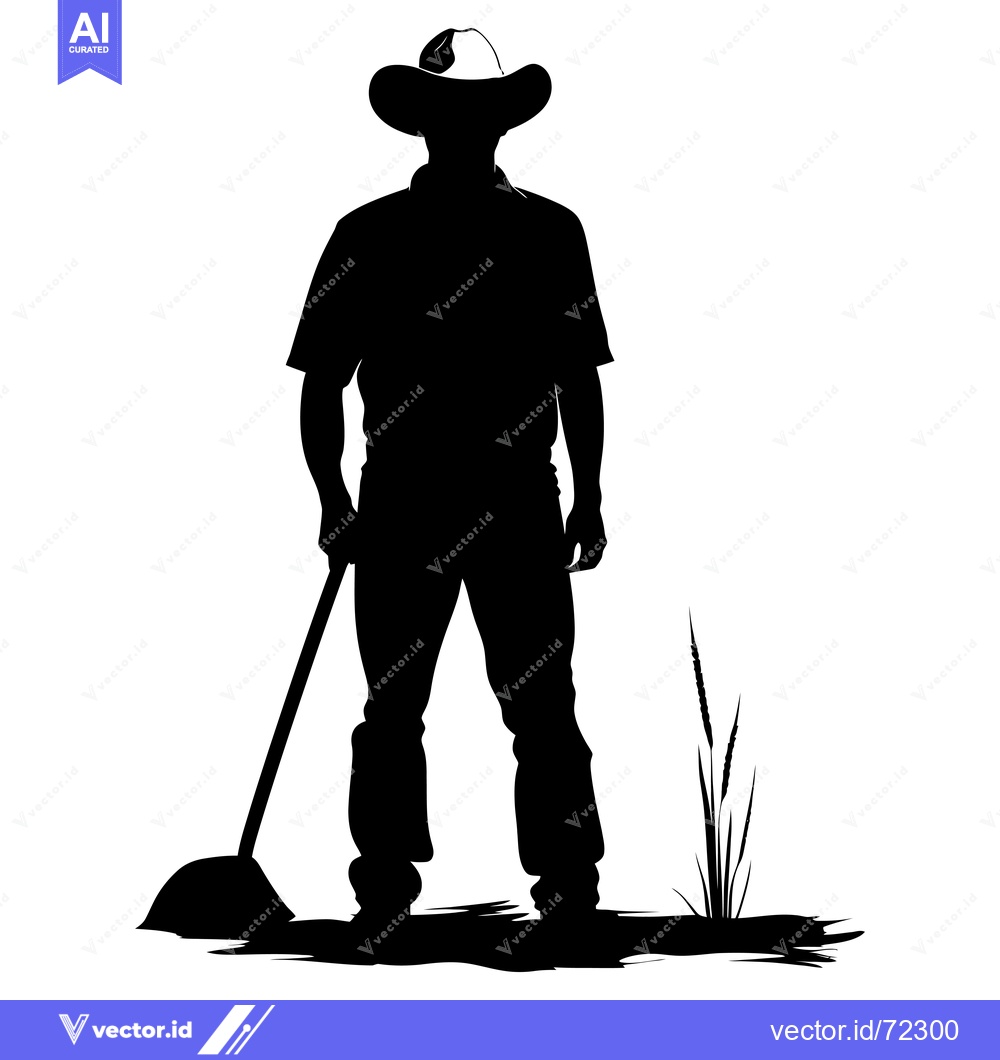 Premium Vector of Silhouette of a Farmer Holding a Shovel in a Field