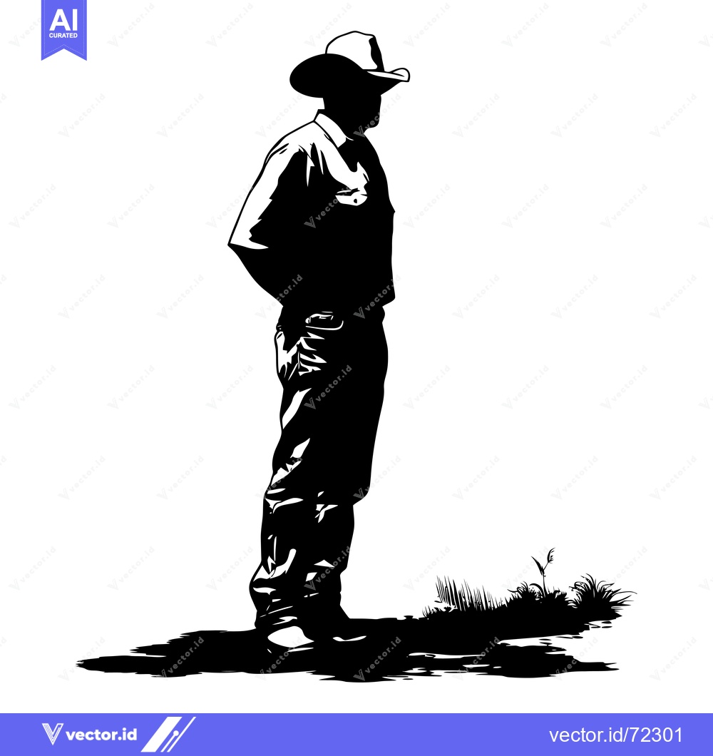 Premium Vector dari Silhouette of a Cowboy Standing in Grass