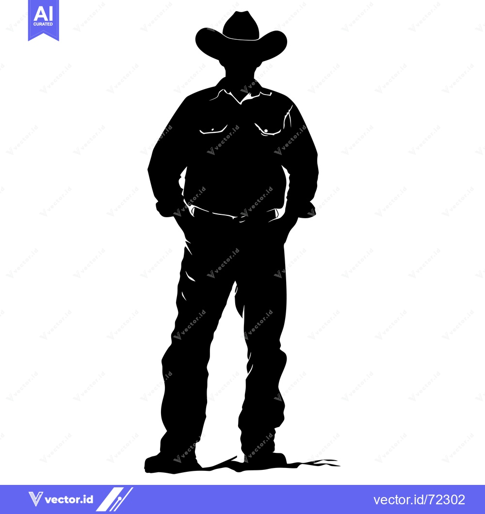 Premium Vector dari Silhouette of a Cowboy Standing with Hands in Pockets