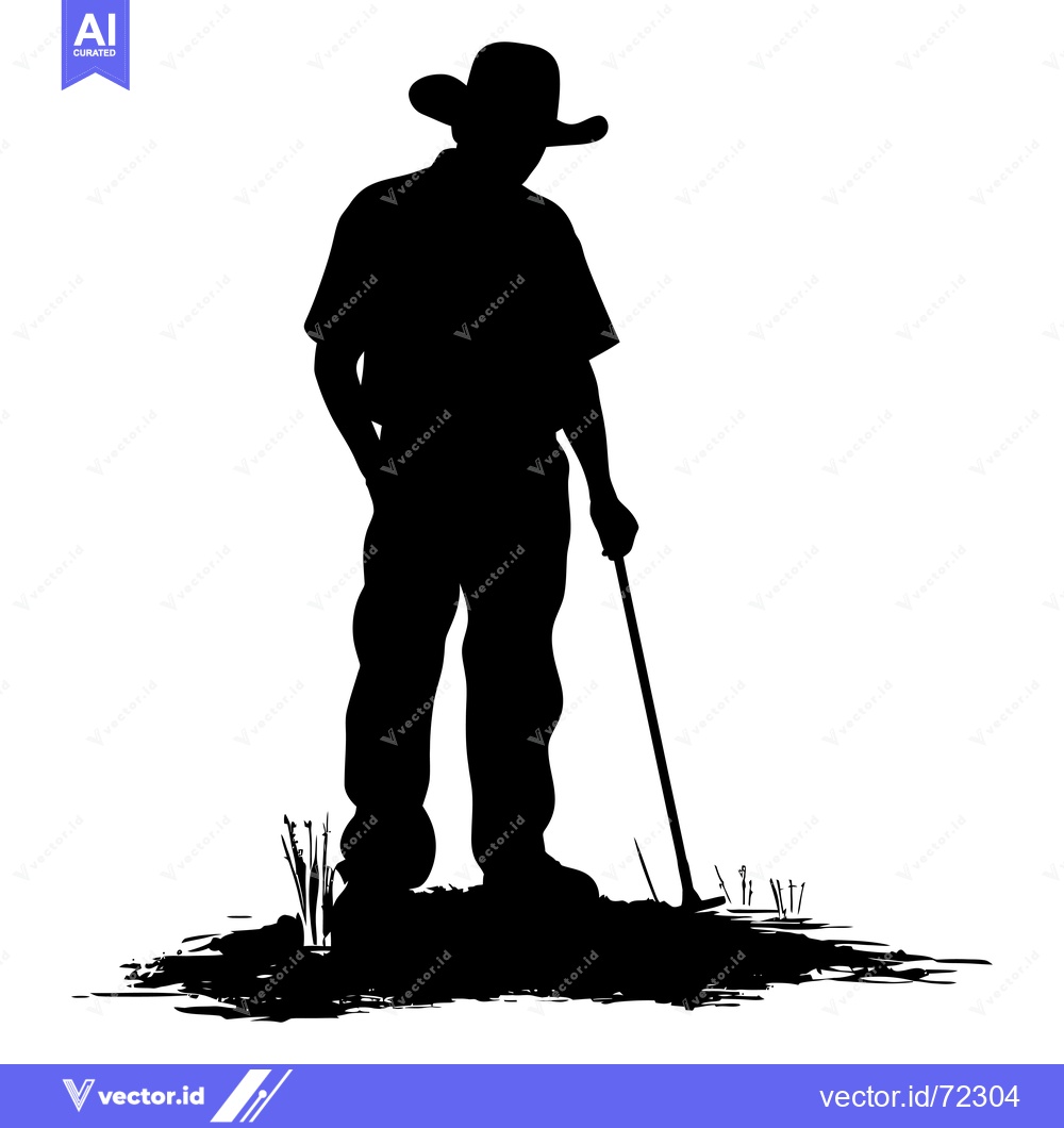 Premium Vector of Silhouette of a Cowboy Holding a Stick in a Field