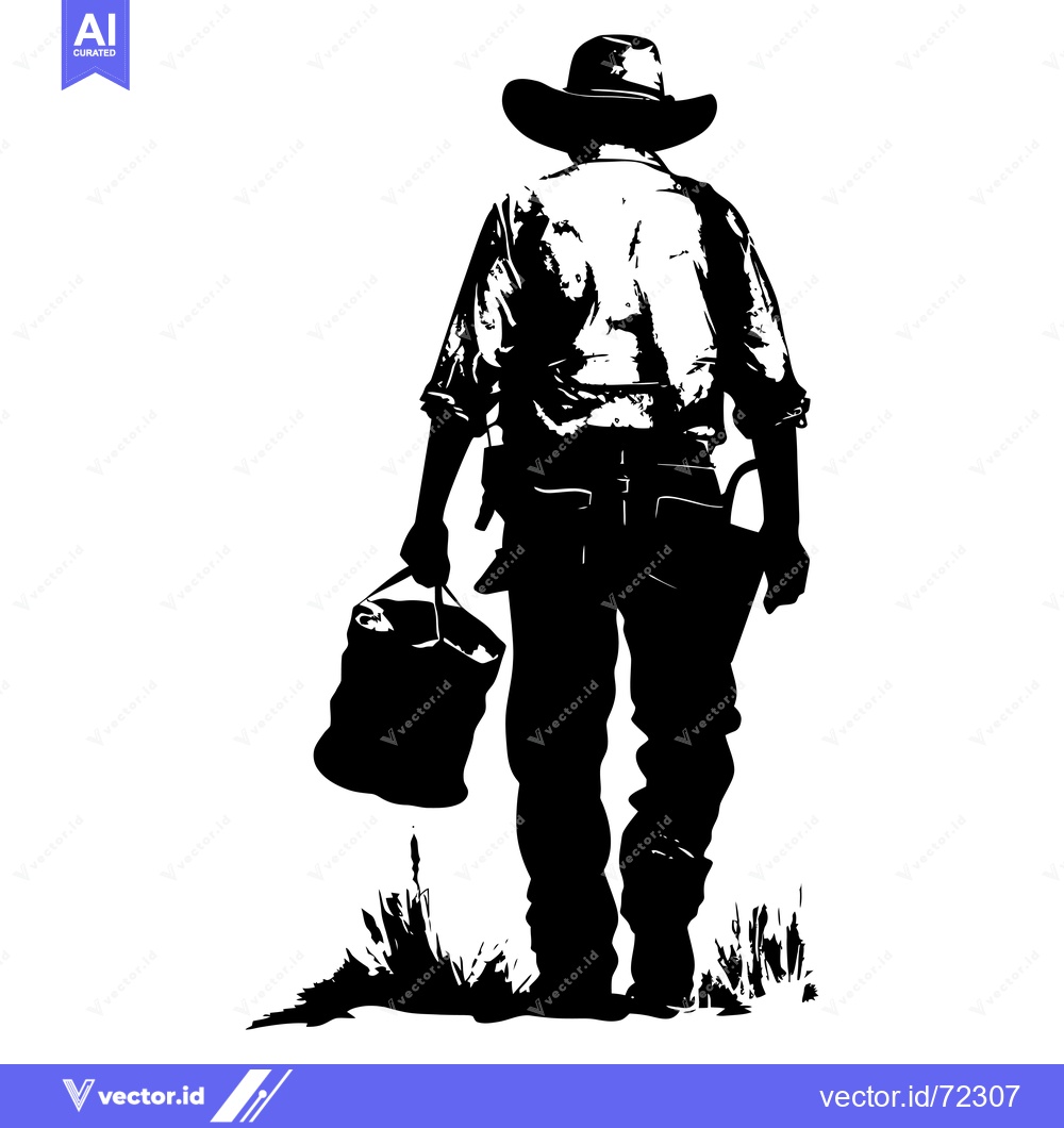 Premium Vector of Silhouette of a cowboy walking away with a bucket
