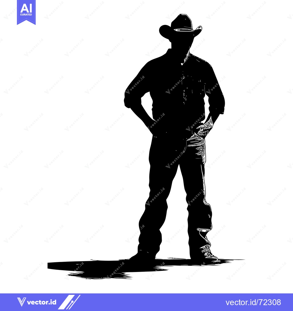 Premium Vector dari Silhouette of a Cowboy Standing with Hands on His Hips