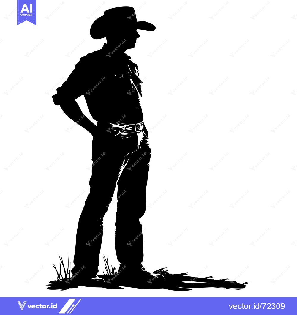 Premium Vector dari Silhouette of a Cowboy Standing in Grass