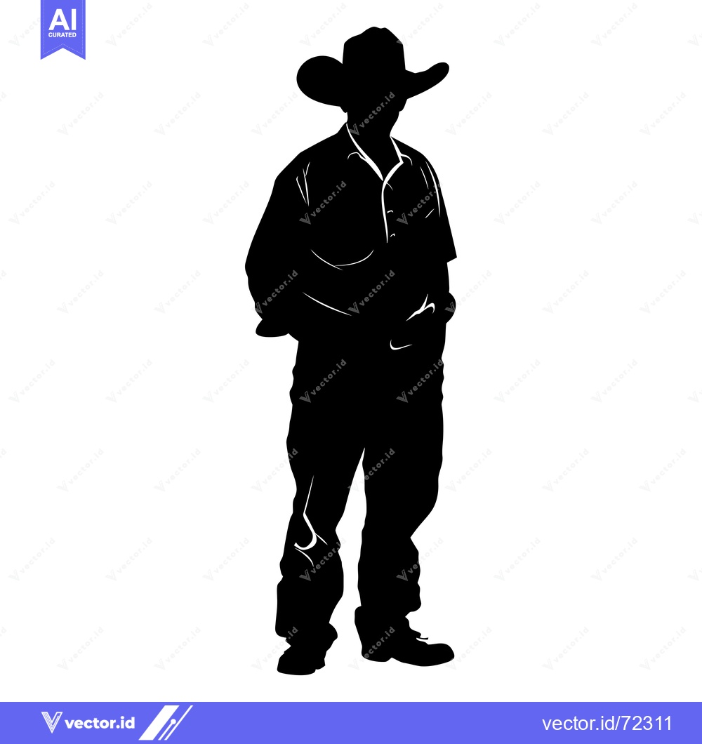 Premium Vector dari Silhouette of a Cowboy Standing with Hands in Pockets