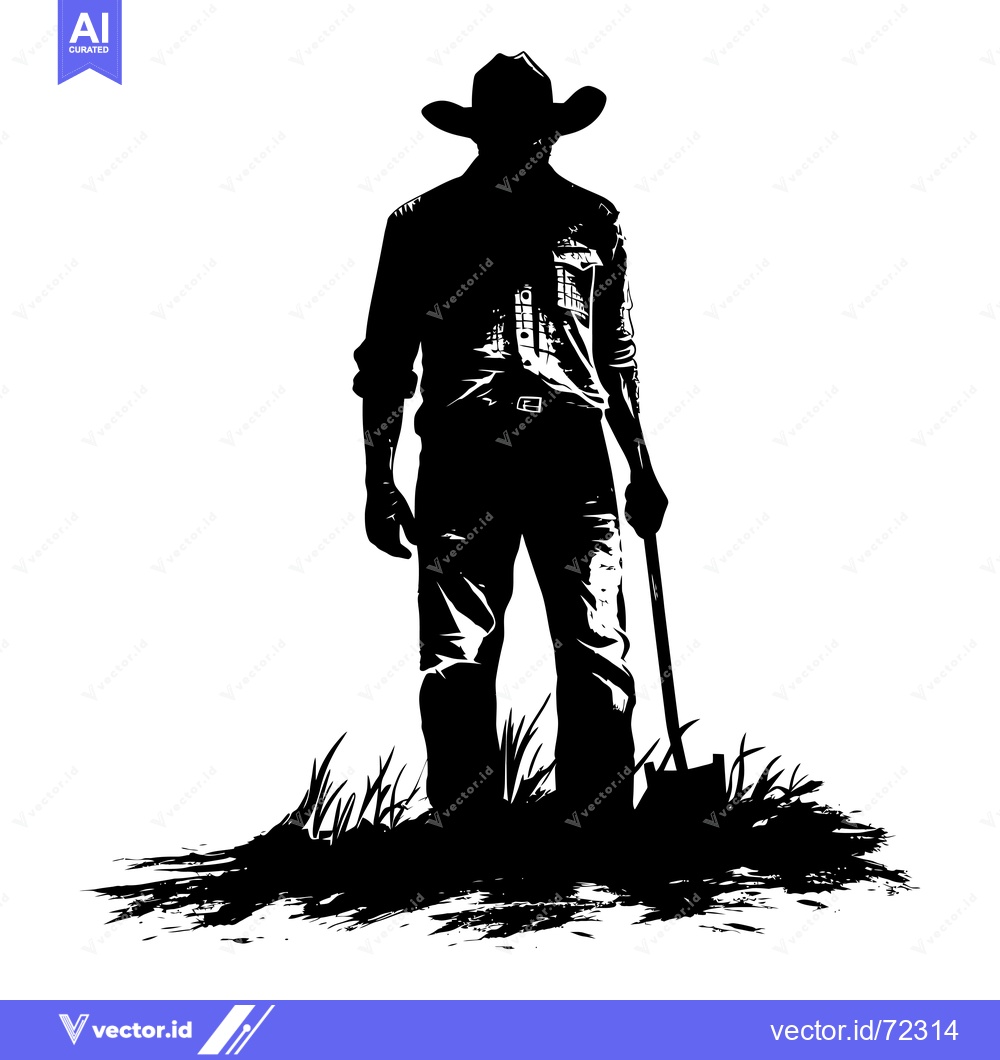 Premium Vector of Silhouette of a Cowboy Standing in a Field with a Shovel