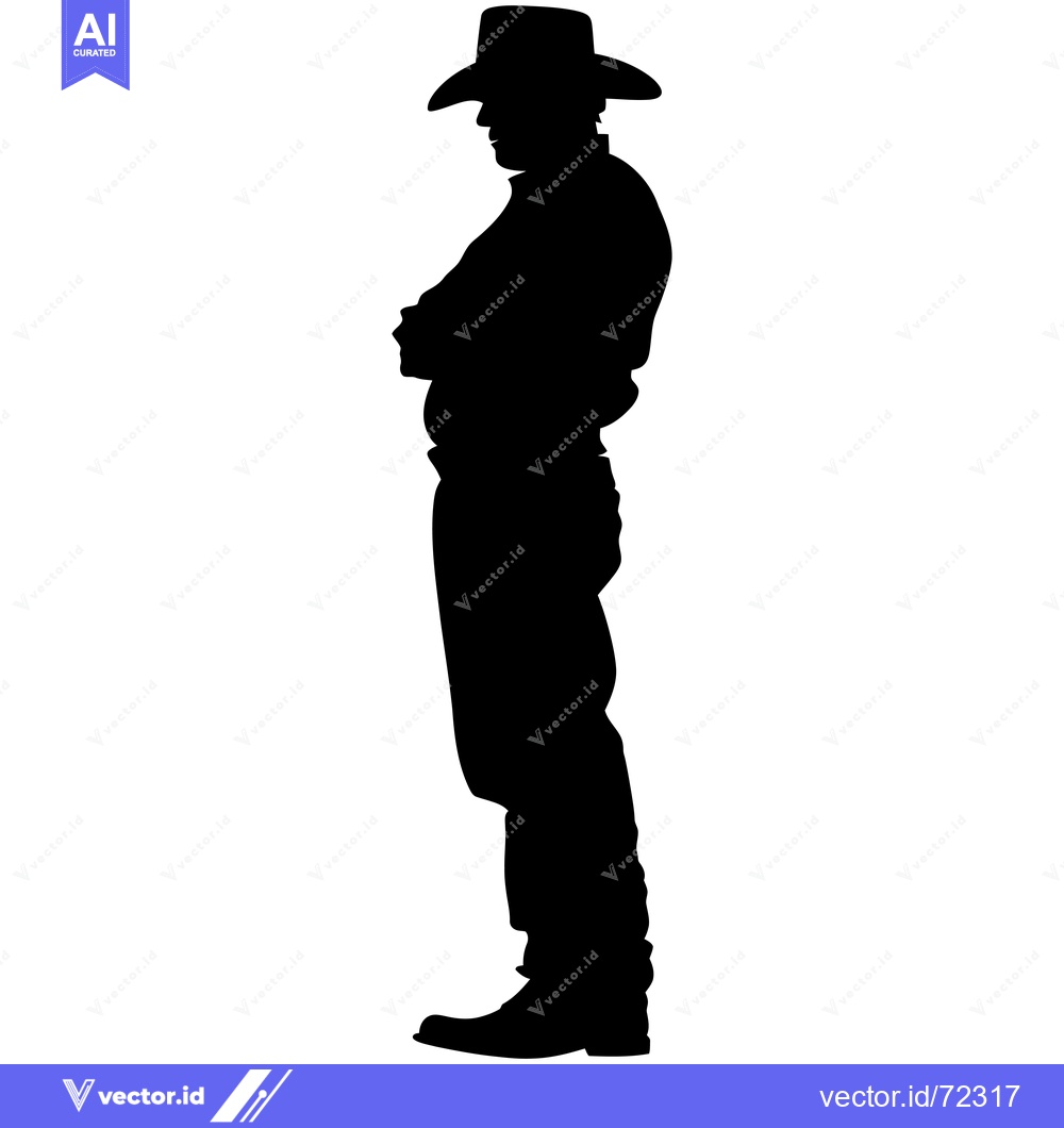 Premium Vector dari Silhouette of a Man in a Cowboy Hat Standing with Arms Crossed